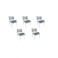Kit 5 Cadeiras Iso Para Escola Escritório Comércio Cinza Base Branca