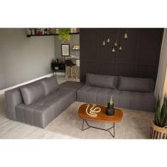 Sofá Modular 2 e 3 Lugares com Puff Soho Linho Cinza - Mobly