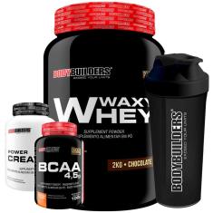 KIT Whey Protein Waxy Whey 2kg + BCAA 100g +  Creatina 100g + Coqueteleira – Bodybuilders-Unissex