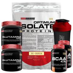 Kit Optimum Isolate Whey Protein 2kg+2x Bcaa 100g+2x Glutamina 300g+Coqueteleira-Bodybuilders-Unissex