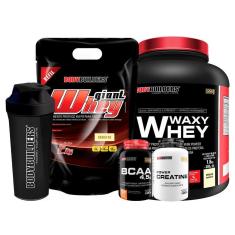 KIT - Whey Protein Giant Whey Refil 2kg + Waxy Whey 2kg + Bcaa 4,5 100g + Creatina 100g + Coq - BB-Unissex