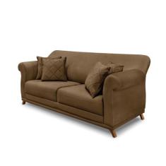 Sofá 3 Lugares Pé de Madeira Julieta 220 cm Suede Caramelo S04 - D'Ros
