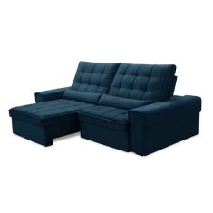 Sofá 5 Lugares Retrátil e Reclinável Alasca Veludo Azul