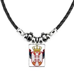 DIYthinker Sérvia National Emblem Country Colar Joias Torque Pingente de corda de couro