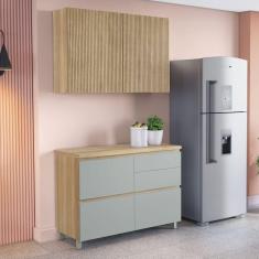 Cozinha 2 Peças 3 Portas 4 Gavetas Armário Aéreo 100% Mdf 120 Cm Rainha Marrom/Verde