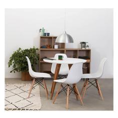 Conjunto Mesa Square Redonda Branco Fosco 88cm Com 4 Cadeiras