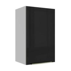 Armário Aéreo Madesa Lux 40 cm 1 Porta - Branco/Preto, Branco/Preto