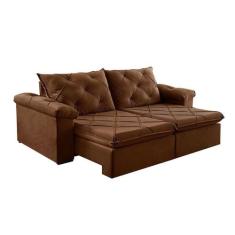 Sofá 3 Lugares Retrátil e Reclinável Astor Veludo Marrom 202 cm - Esto