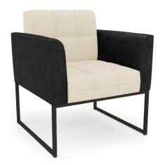 Poltrona Elisa Corano com Linho Bege A19 Base Metálica Preto - D'Rossi