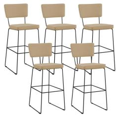 Kit 05 Banquetas Alta Cozinha Sala De Jantar Base Aço Fixa Allana L02 