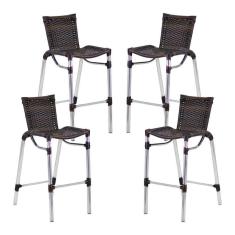 Kit 4 Banquetas Fortaleza Em Alumínio Alta Edícula Cozinha E Balcao Pedra Ferro