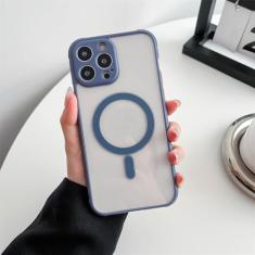 Capa transparente de proteção para câmera, capa de carregamento magnético sem fio para iPhone 14 Plus 13 12 11 Pro Max, cinza azul, para iPhone 11