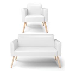 Sofá Namoradeira com Poltrona Pés Palito Natural Marisa Corano D03 - D`Rossi