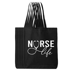 Tees & Tails Nurse Life Bolsa de lona multiuso reutilizável totalmente natural para presente com reforço, Preto, One Size