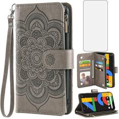 Asuwish Capa de telefone para Google Pixel 4a 4G capa carteira com protetor de tela de vidro temperado e flor de couro flip porta-cartão de crédito suporte acessórios celular Pixel4a Pixle a4 5.8 2020