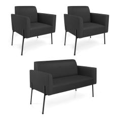 Sofá Namoradeira e 2 Poltronas Pé de Ferro Preto Marisa Corino Preto D03 - D`Rossi