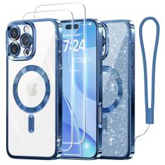 Meifigno Capa projetada para iPhone 16 Pro de 6,3 polegadas, [compatível com MagSafe] [2x protetores de tela] [cartão de glitter e alça de pulso] Proteção de lente surround projetada para iPhone 16