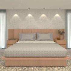 Cama King 2,01m Cabeceira 3,50m e 2 Mesas Sob Medida em MDF - Casa Lar