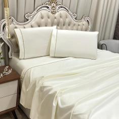 Jogo Cama Lençol Queen Realce Percal 400 Fios 3 Peças Palha