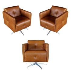 Kit 3 Poltronas Giratória para Sala de Estar Astana Couro Marrom - Gran Belo