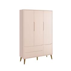 Guarda-roupa Retrô 3 Portas Théo New Rosa Fosco Com Madeira - Reller