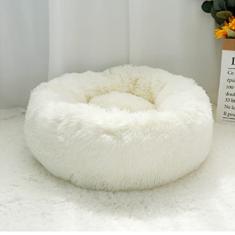 Cama calmante para cães e gatos, cama redonda lavável antiderrapante fofa de pelúcia falsa donut cama de gato para cães pequenos, médios e grandes - diâmetro inferior à prova d'água 35 pol