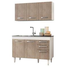 Armário Aéreo Honduras e Balcão Gabinete Pia Inox Suécia 120cm Branco/Castanho - Lumil Móveis