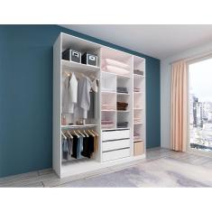 Guarda Roupa Closet sem Portas 2 Peças, 3 Gavetas, 2 Cabideiros Branco Prime Luciane Móveis