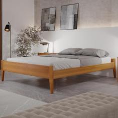 Cama Casal 140cm Turca Slim em Madeira Maciça Amêndoa Mel