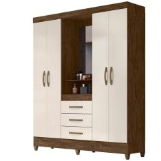 Guarda Roupa 4 Portas Com Espelho 8313 Castanho Wood Off White Moval Castanho Wood Off White
