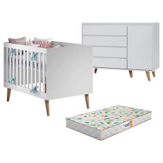 Berço Americano Ludmila e Cômoda Gran Lorena Branco Acetinado Bétula com Colchão Gazin - Carolina Baby