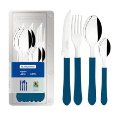 Faqueiro Tramontina Leme com Lâminas em Aço Inox e Cabos de Polipropileno Azul 12 Peças