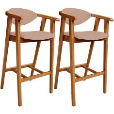 Kit 02 Banquetas Alta Para Cozinha Bancada Bar Sala De Jantar Fixa Cecília L02 Linho Rosê