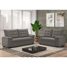 Conjunto de Sofás 2 e 3 Lugares Bertioga Veludo Cinza