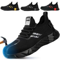 Sapatos de bico de aço para homens, sapatos de segurança no trabalho para homens, confortáveis, à prova de perfuração, bico de aço, tênis de construção, calçados utilitários de trabalho