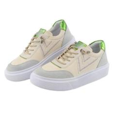 Tenis Casual Feminino Ajuste Cadarço Detalhe Costura Lateral Palmilha Gel Confortavel Leve-Feminino