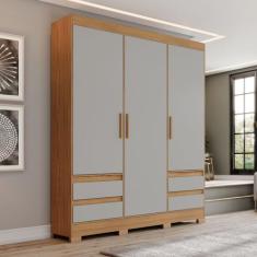 Guarda Roupa Casal 3 Portas 4 Gavetas Lema Cinza/Nature - Briz