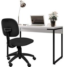 Kit Cadeira Escritório Economy Corano e Mesa Escrivaninha Industrial Soft F01 Branco Fosco - Lyam Decor