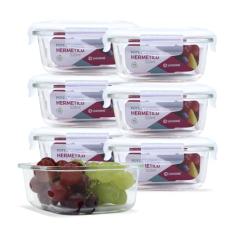 KIT 7 Potes de Vidro Quadrado com Tampa Hermética 520ml Cor:Branco (QH)