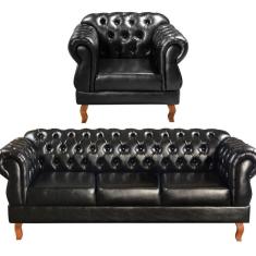 Conjunto Sofá Duquesa Chesterfield 3 Lugares + 1 Poltrona Preto
