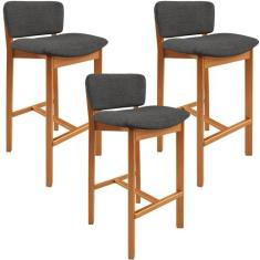 Kit 03 Banquetas Alta Para Cozinha Sala de Jantar Bar Dara L02 Linho C