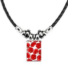 DIYthinker Colar Red Flowers Corn Bespread Jewelry Torque Leather Rope Pendant