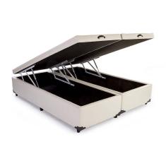 Base Box Baú Queen Bipartido Sintético Bege 39x158x198