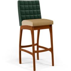 Banqueta Alta Cozinha Sala De Jantar Fixa Mila L02 Facto Verde Musgo Linho Bege Escuro - Lyam Decor