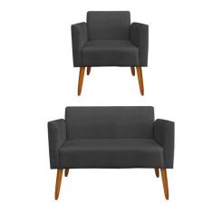 01 Namoradeira E 01 Poltrona Marisa Suede Preto - DROSSI