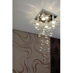 Lustre de Cristal para Sala com 70cm de altura e base de inox espelhad