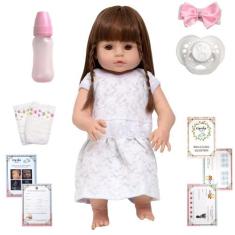 Boneca Reborn Lindinha Olho Castanho Com Chupeta 13 Itens - Cegonha Re