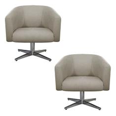 kit 02 Poltronas Luiza Base Giratória de Metal Linho Bege - Doce Sonho Móveis