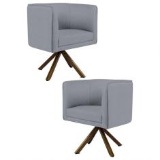 Kit 2 Poltronas Decorativas Base Giromad Madeira Betina C-416 Linho Cinza Escuro