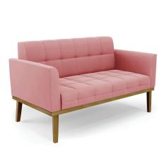 Sofá Namoradeira 2 Lugares Base De Madeira Castanho Elisa Suede D03 - Drossi Cor Rose